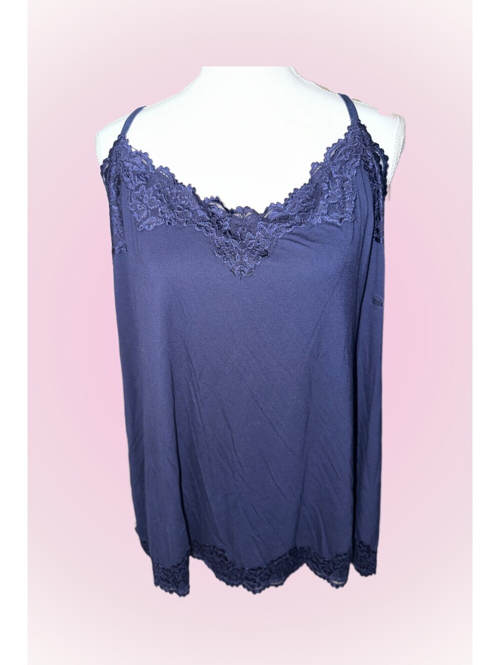Womens New NWT Size 3X 22/24 Navy Blue Cami Tank Top by Lane Bryant | Lace Trim